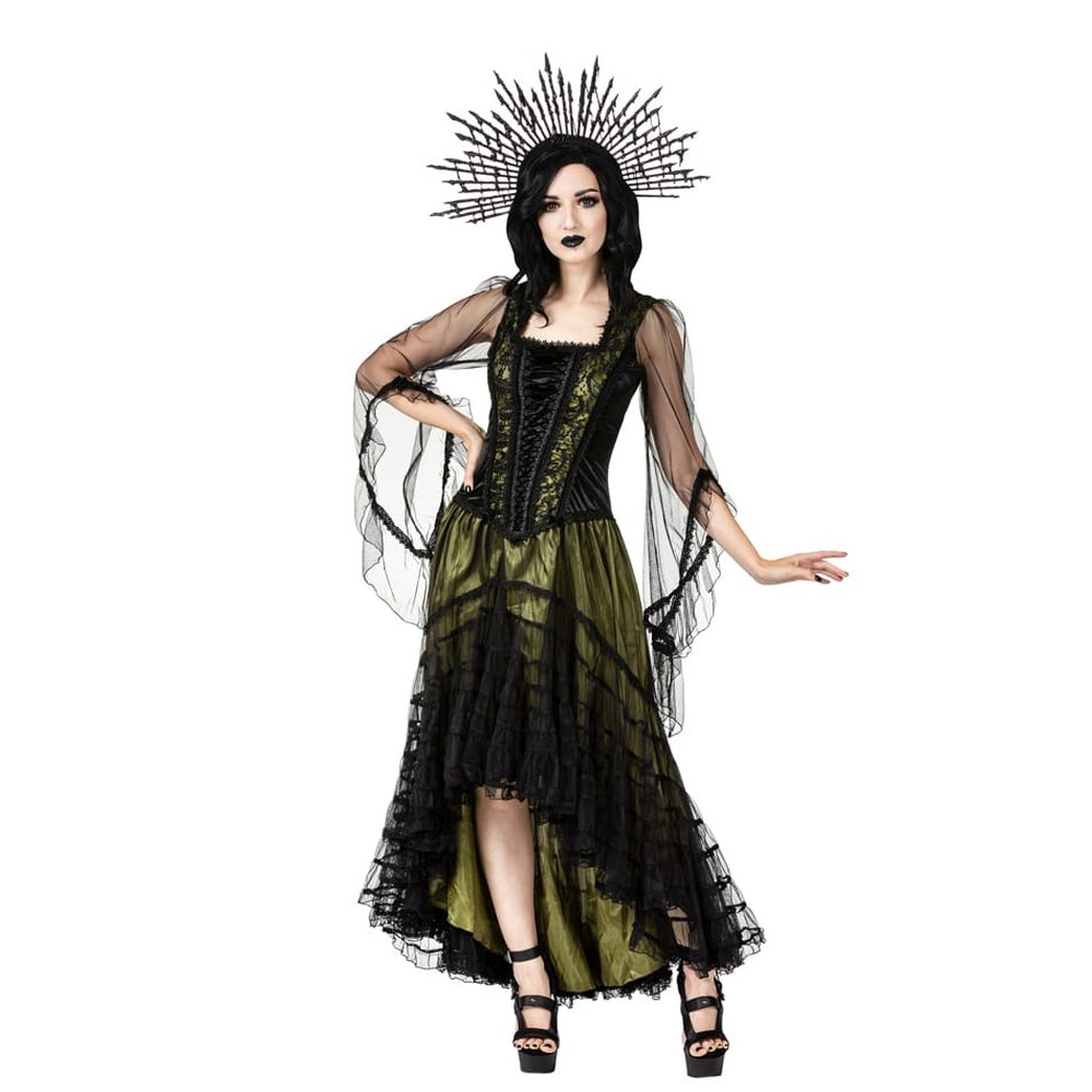 Sinister - 1275 Lange jurk - Zwart/Olijfgroen